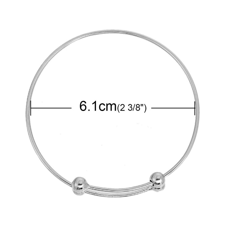 5 SILVER PLATED Bangle Charm Bracelet, adjustable size expandable to fit wrist, fits medium to large wrist, thick 15 gauge, 8-1/8" fin0552