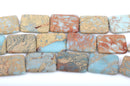 40x30mm AQUA TERRA JASPER Rectangle Gemstone Beads, natural, blue green, tan, full strand, 9 beads, gja0122