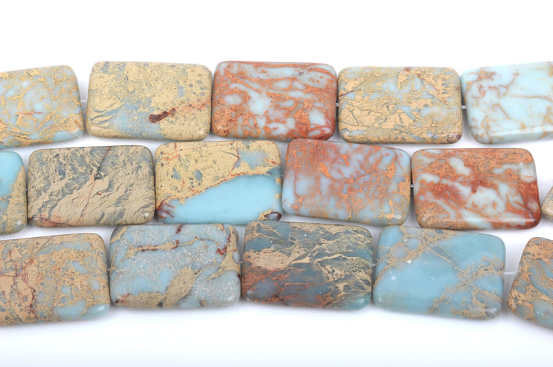 40x30mm AQUA TERRA JASPER Rectangle Gemstone Beads, natural, blue green, tan, full strand, 9 beads, gja0122