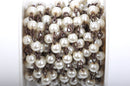 1 yard Ivory Off White Pearl Rosary Chain, antique copper, 6mm round glass pearl beads, fch0423a