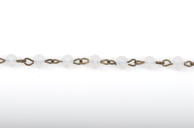 1 yard FROSTED WHITE Crystal Rondelle Rosary Chain, bronze, 6mm faceted rondelle glass beads, fch0432a