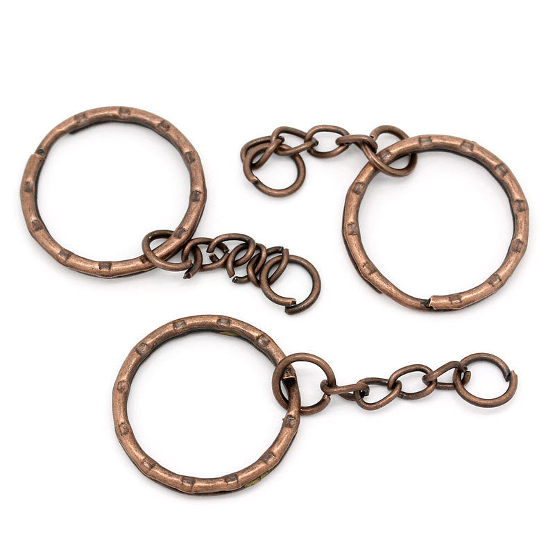30 Copper Key Rings with Chain, for adding your own charms, beads, 1" diameter fin0554