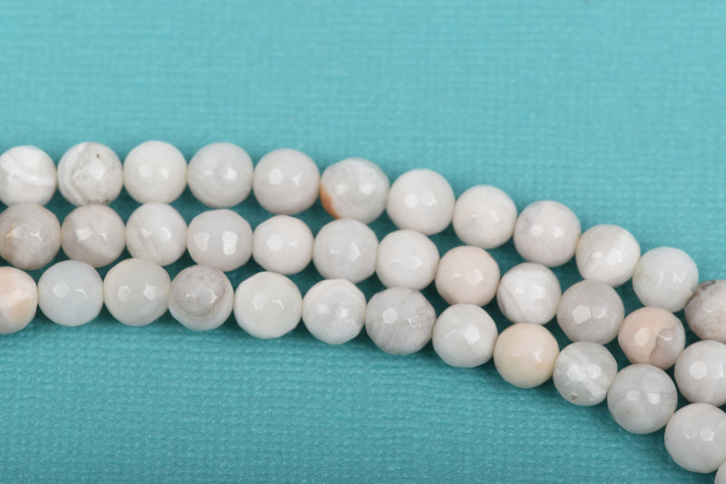 8mm White CRAZY LACE AGATE Round Beads, white and grey faceted gemstones, full strand, about 46 beads, gag0278