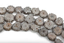 2 HEATHER GREY Druzy Beads, Natural Quartz, Titanium Plated, Cross Section of Stalactite, 12mm to 16mm, gdz0183