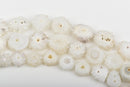 2 WHITE Druzy Beads, Natural Quartz, AB Plated, Cross Section of Stalactite, 11mm to 13mm, gdz0184