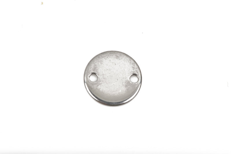 10 Stainless Steel Round Circle Disc Charms Stamping Blanks, 2-hole connector links, 1/2" (12mm), 20 gauge,  msb0349