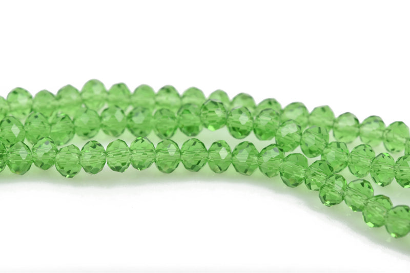 4mm PERIDOT GREEN Rondelle Crystal Beads, Faceted Transparent Glass Crystal Beads, 145 beads, bgl1555