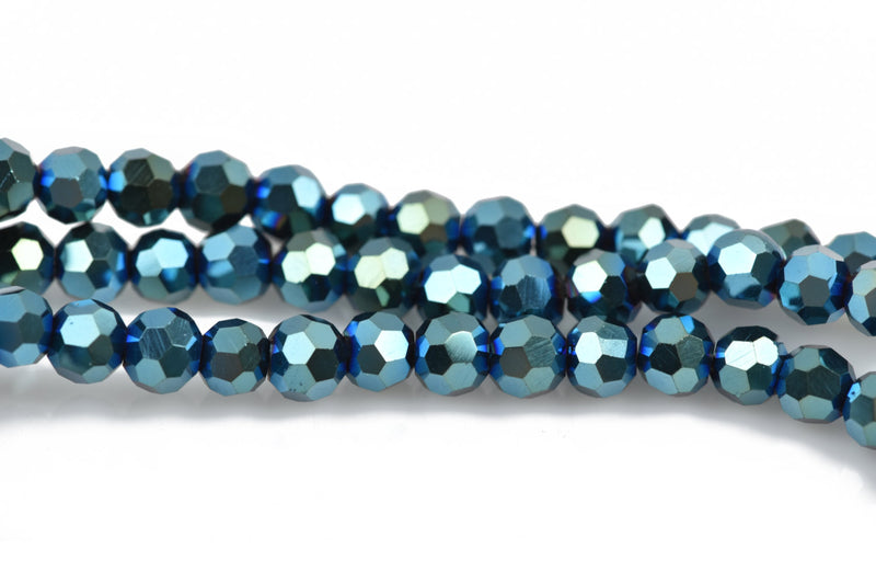 4mm METALLIC PEACOCK IRIS Glass Crystal Round Beads, Blue Green Opaque Faceted Beads, 100 beads, bgl1551