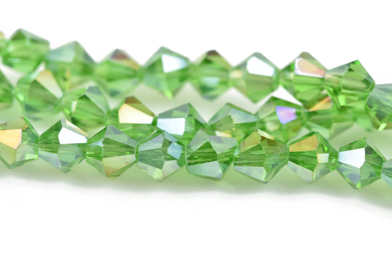 6mm PERIDOT GREEN AB Bicone Glass Crystal Beads, Transparent Faceted Beads, 50 beads, bgl1565