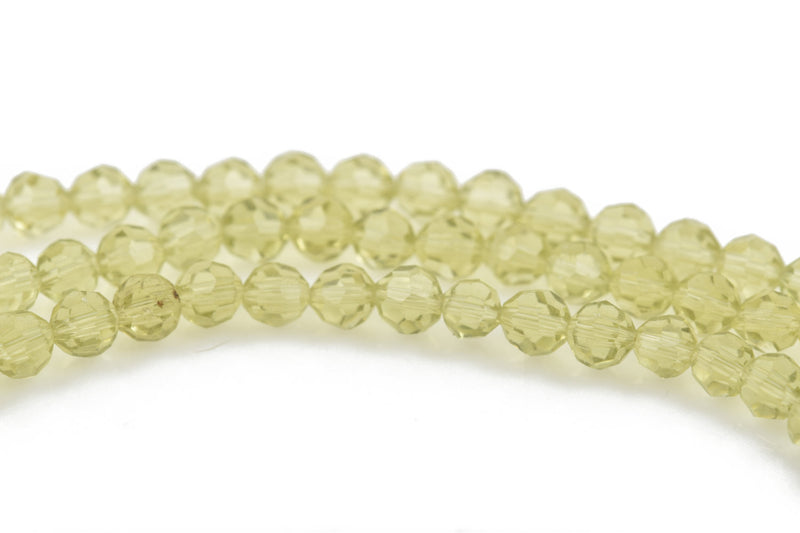 4mm PERIDOT LIGHT GREEN Yellow Glass Crystal Round Beads, Transparent Faceted Beads, 100 beads, bgl1574