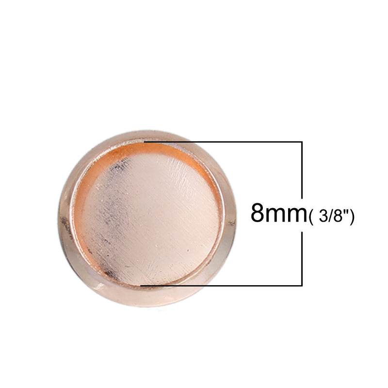 20 (10 pairs) ROSE GOLD cabochon bezel setting earring post components, fits 8mm round inside bezel, fin0583