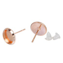 20 (10 pairs) ROSE GOLD cabochon bezel setting earring post components, fits 8mm round inside bezel, fin0583