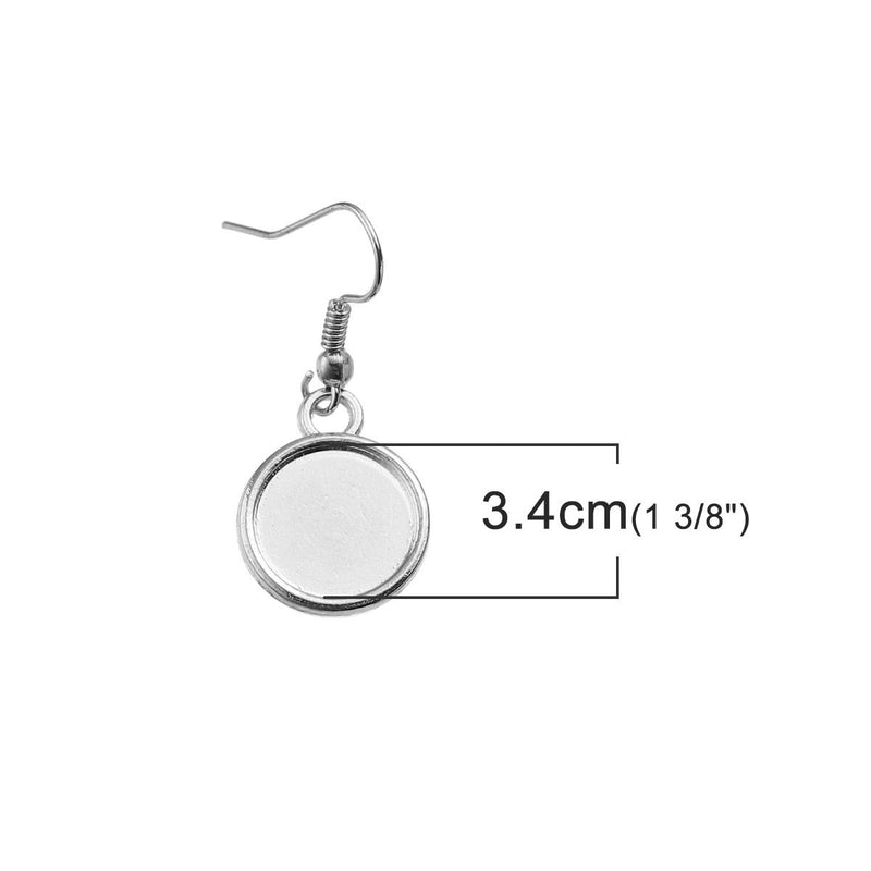 20 (10 pairs) silver tone cabochon bezel setting earrings, French hook wire components, fits 12mm round inside bezel tray, fin0585