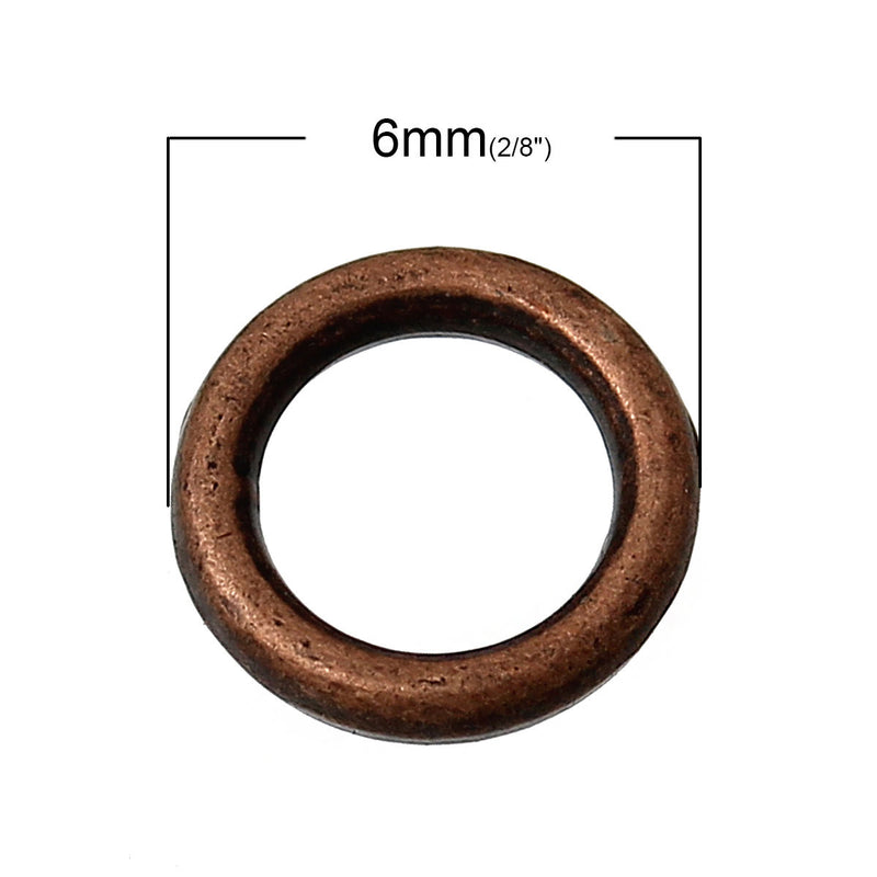 6mm COPPER Plated Soldered Closed Jump Rings, 17 gauge, 50 pcs, jum0185a