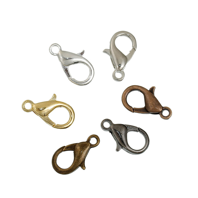140 pcs MIXED COLORS Lobster Clasps, rose gold, copper, gunmetal gold, silver, bronze, 12mm x 6mm, fcl0200