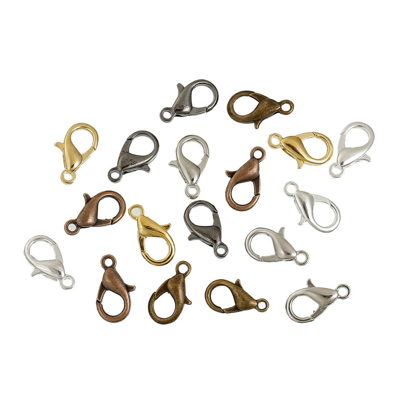 140 pcs MIXED COLORS Lobster Clasps, rose gold, copper, gunmetal gold, silver, bronze, 12mm x 6mm, fcl0200