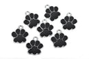 4 Silver Pewter and Enamel Black PAW PRINT School Mascot Charms or Pendants, textured back, che0524
