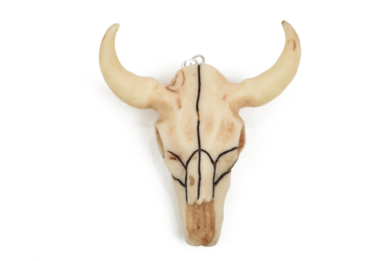 BULL LONGHORN Skull Pendant Bead, Resin Molded with silver pendant bail, 2" wide cho0151