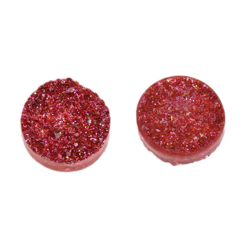 10 Round Resin Metallic Bright Rose Red/Rose PINK DRUZY CABOCHONS, faux glitter druzy, 12mm, cab0432