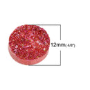 10 Round Resin Metallic Bright Rose Red/Rose PINK DRUZY CABOCHONS, faux glitter druzy, 12mm, cab0432