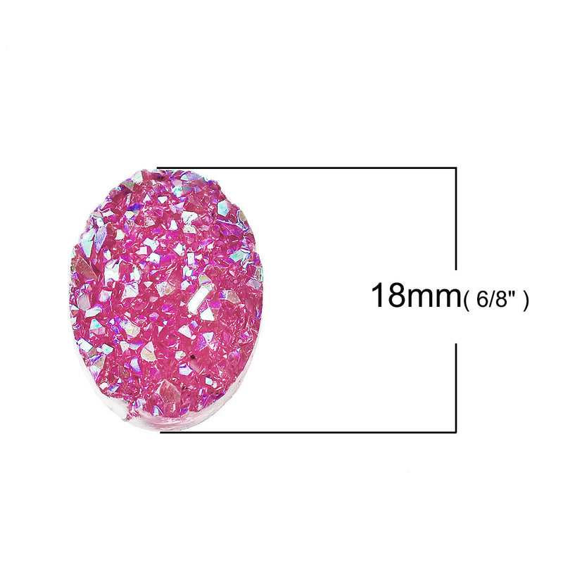 10 Oval Resin AB Bright Fuchsia PINK DRUZY Cabochons, faux druzy, 18x13mm, cab0430