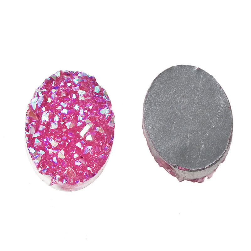 10 Oval Resin AB Bright Fuchsia PINK DRUZY Cabochons, faux druzy, 18x13mm, cab0430