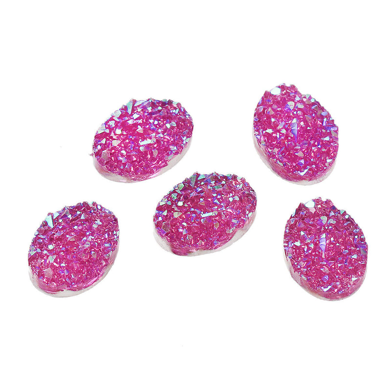 10 Oval Resin AB Bright Fuchsia PINK DRUZY Cabochons, faux druzy, 18x13mm, cab0430