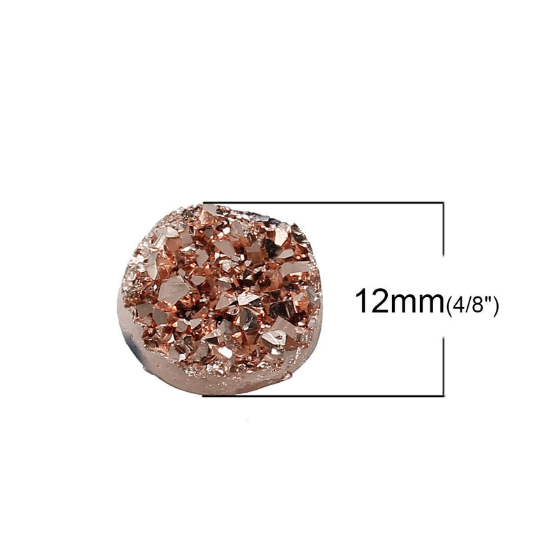 10 Round Resin Metallic Rose Gold Copper DRUZY CABOCHONS, faux druzy, 12mm, cab0433a