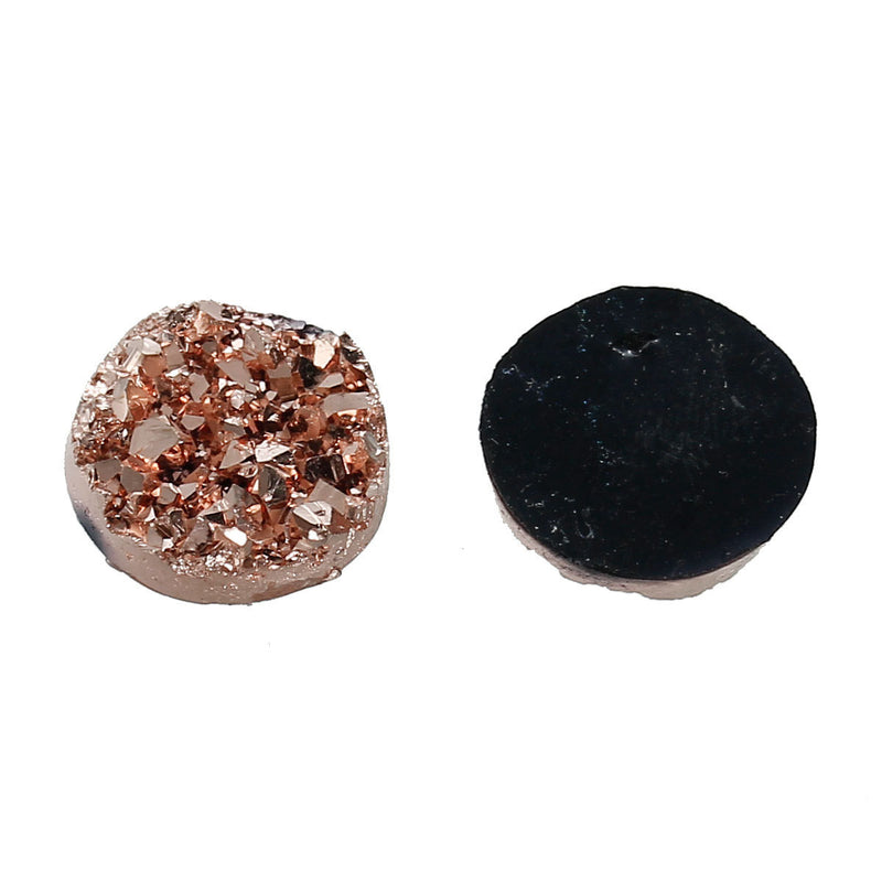 10 Round Resin Metallic Rose Gold Copper DRUZY CABOCHONS, faux druzy, 12mm, cab0433a