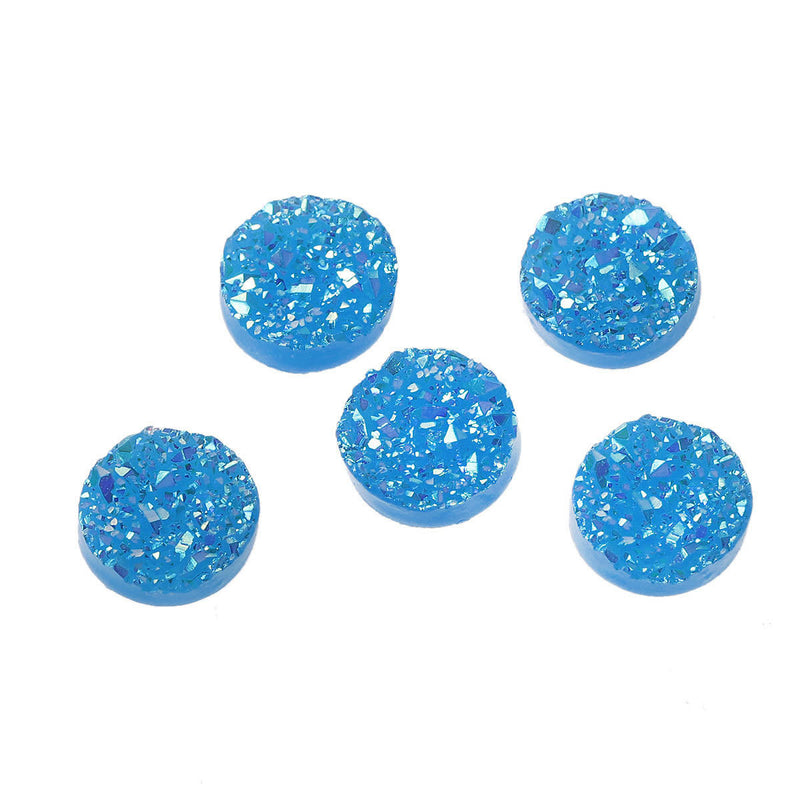 10 Round Resin AB Aqua BLUE DRUZY Cabochons, turquoise blue, faux druzy, 12mm, cab0429