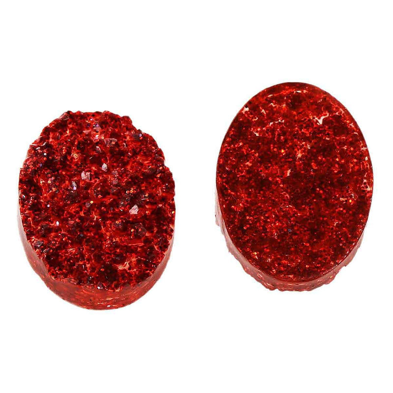 10 Oval Resin Bright Siam RED DRUZY CABOCHONS, faux glitter druzy, 18x13mm, cab0434