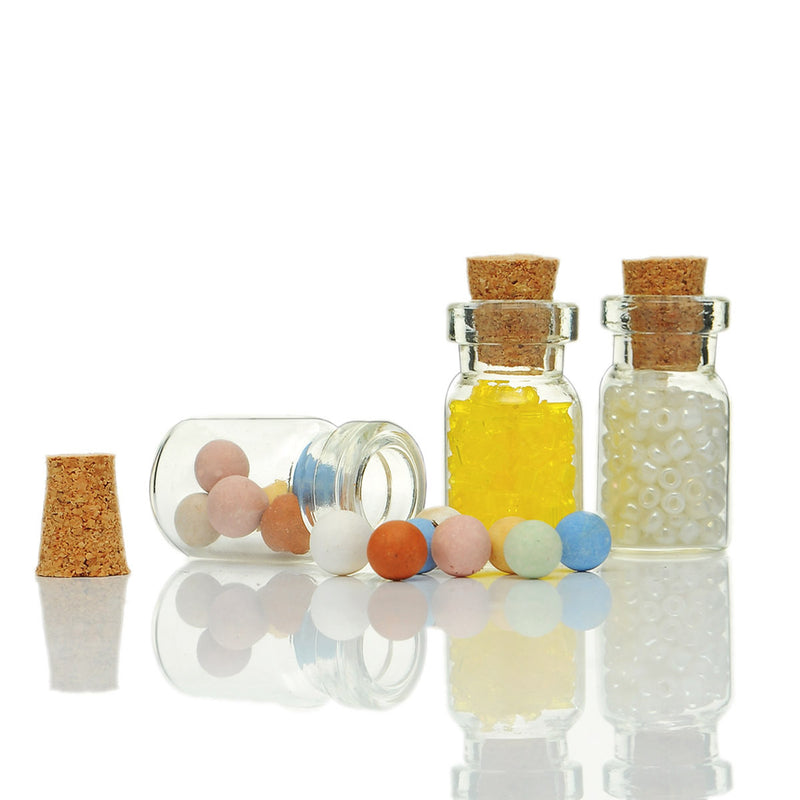 10 Tiny Glass Bottles Vials, 2.8cm tall (1-1/8" with cork), potion jars, 28mm x 13mm, cork included, fin0596