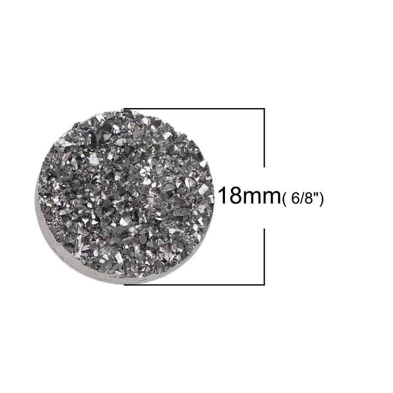 10 Round Resin Metallic SILVER DRUZY CABOCHONS, faux druzy, 18mm, cab0436