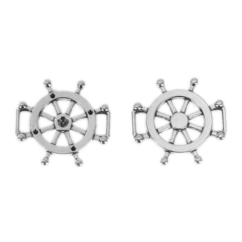 10 Silver Metal SHIP WHEEL Connector Charm Pendants with s11 rhinestone center, chs2415