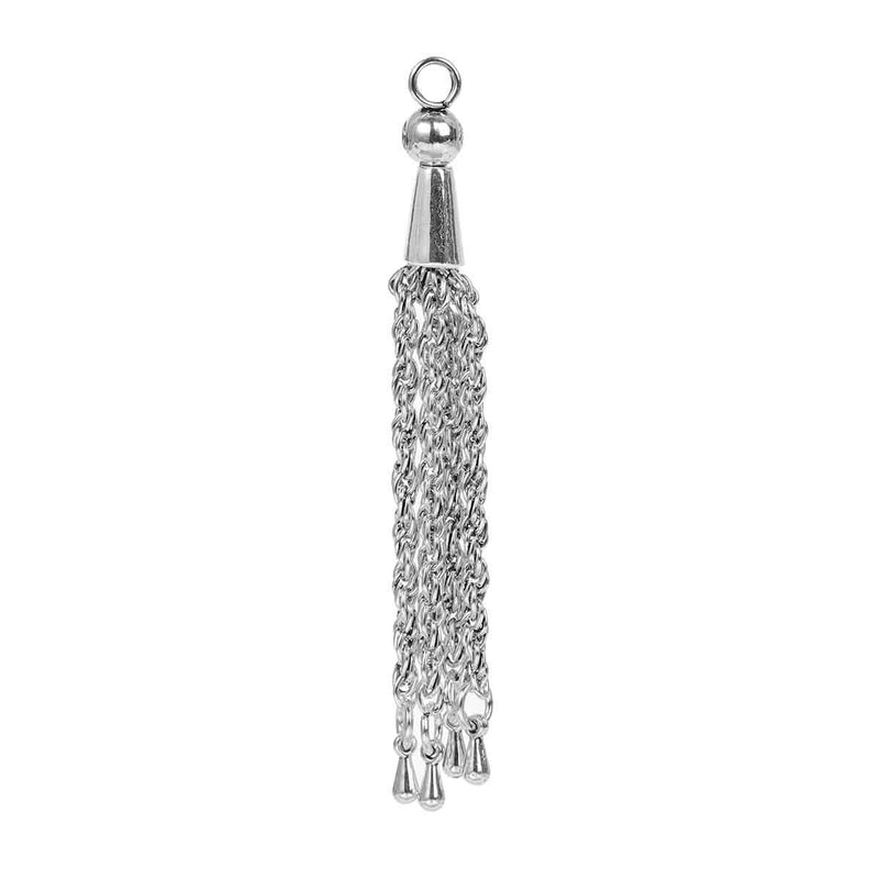 2 Silver Tone ROPE CHAIN Tassel Pendant Charms with teardrop accent charms, about 3" long  chs2414