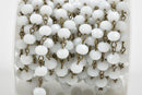 1 yard WHITE Crystal Rondelle Rosary Chain, bronze wire loops, 8mm faceted rondelle glass beads, fch0461a