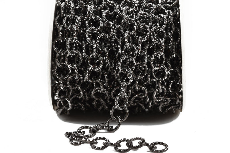 25 feet (8.3 yards) GUNMETAL Black Cable Chain, Round Links are 11mm unsoldered, Diamond Cut Twist Rope Design, fch0465b