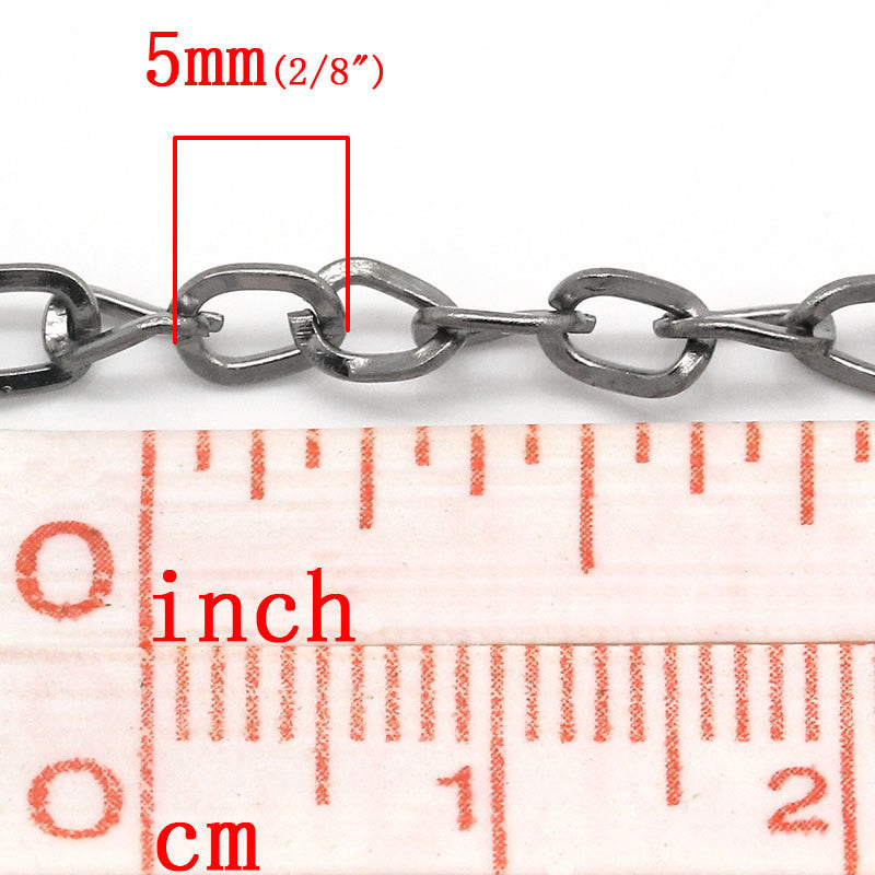 10 meters Bulk Gunmetal CURB Link Chain (32+ feet), oval links are 5x3.5mm, fch0471