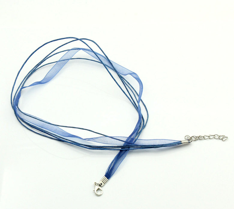 20 ROYAL BLUE Organza Necklace Cords with Lobster Clasp, 17.5" long with 2" extender chain  fch0472