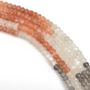 Mixed Gemstone Rondelle Beads, Grey Labradorite, Peach & White Moonstone Natural Gemstone Beads, faceted, full strand, 125 beads, gmx0058