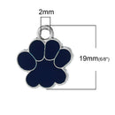 4 DARK BLUE Paw Print School Mascot Charms or Pendants, silver and enamel, Bear, Tiger, Panther, Cougar, che0525