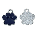 4 DARK BLUE Paw Print School Mascot Charms or Pendants, silver and enamel, Bear, Tiger, Panther, Cougar, che0525