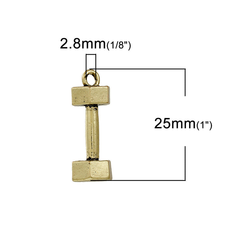 3 Bronze BARBELL Weightlifting Charms Pendants, 25mm long, chb0445