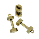 3 Bronze BARBELL Weightlifting Charms Pendants, 25mm long, chb0445