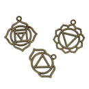 7 Bronze CHAKRA Charm Pendants set, one of each design, meditation yoga charms, 1-1/8" to 1-3/8" diameter chb0446