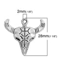 10 Silver Tone Metal Longhorn COW SKULL Charms or Pendants, 28x26mm, chs1158