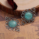 2 Filigree Pendants Findings, Bracelet Connector Links, Boho Chic Jewelry, Faux Turquoise and Silver Metal, chs2519