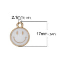 5 HAPPY FACE Charms or Pendants, Gold Plated with enamel, 5/8" chg0429