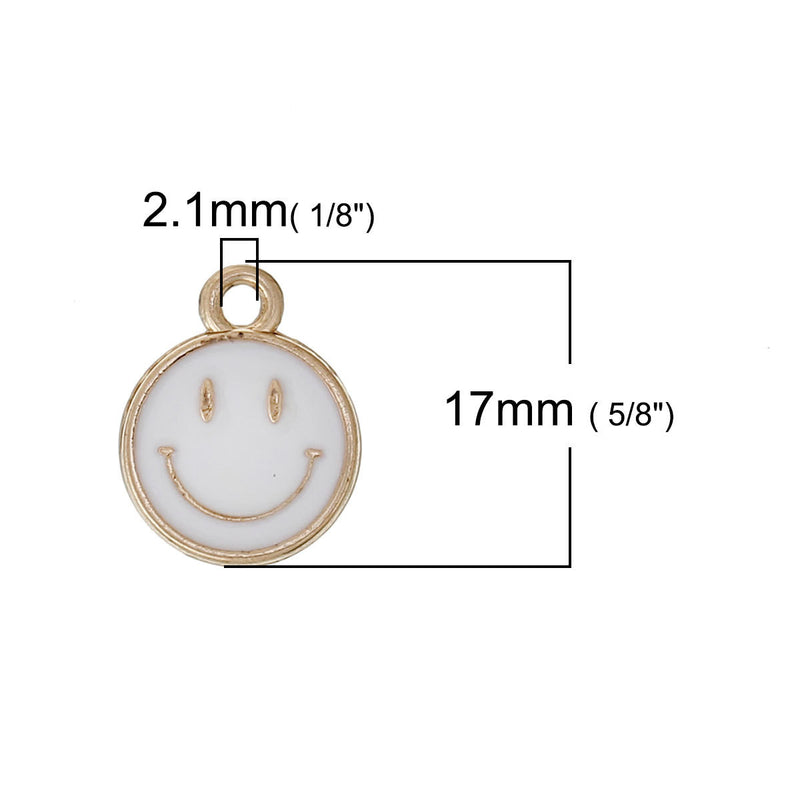 5 HAPPY FACE Charms or Pendants, Gold Plated with enamel, 5/8" chg0429