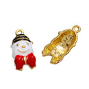 5 SNOWMAN Christmas Charms or Pendants, Puffed Snowman, Gold Plated with enamel, 7/8" chg0430